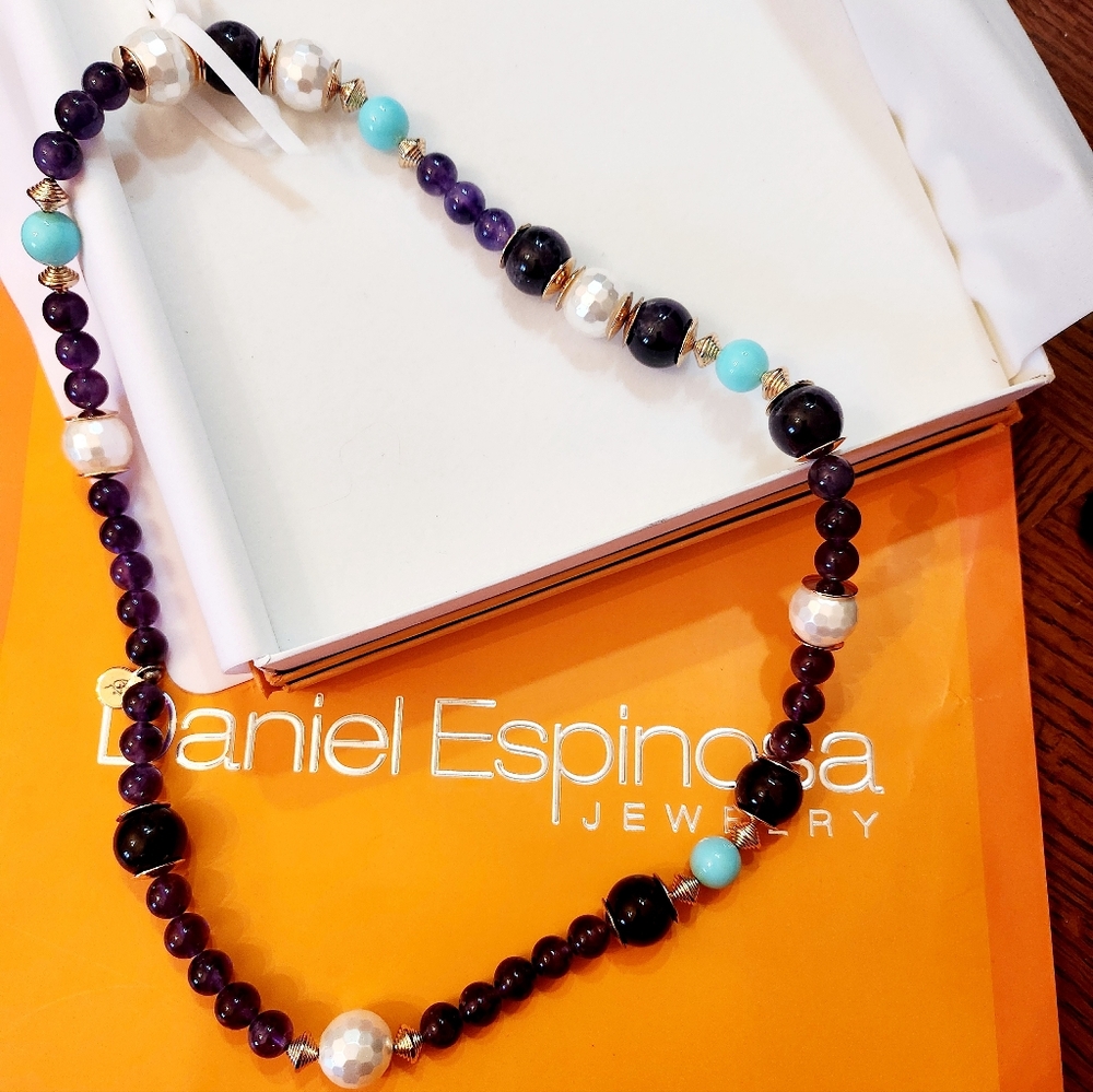 Daniel Espinosa Beautiful Mulit Stone Necklace Tourquiose Amethyst Pearl NIB